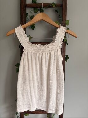 LC Lauren Conrad White Smocked Ruffle Strap Tank